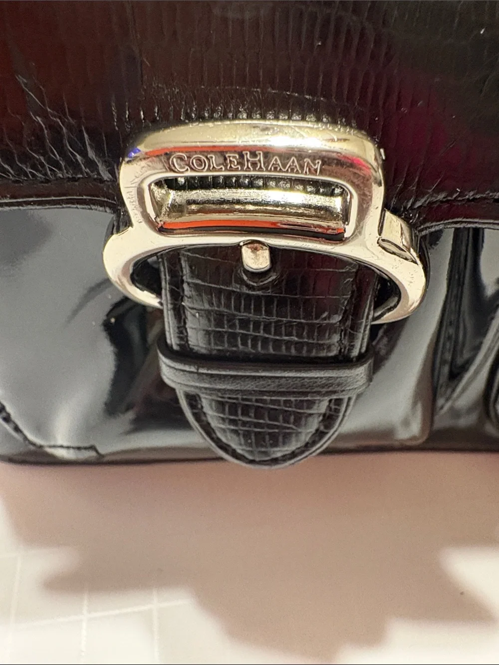 Cole Haan Black Patent Double-Pocket Wristlet Clutch